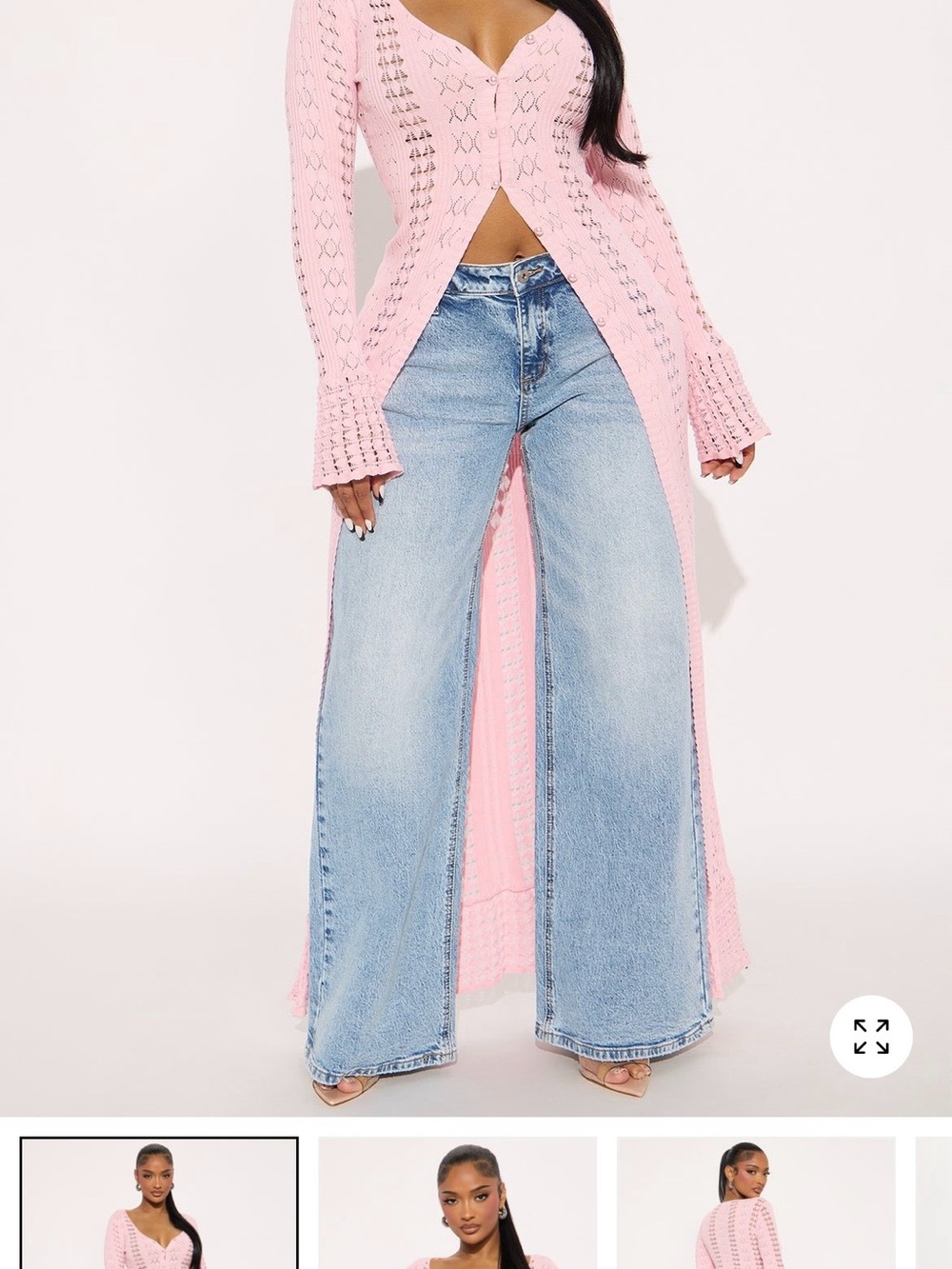 Fashion Nova Pink Open-Knit Long Cardigan